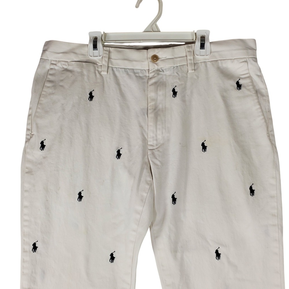 Polo Ralph Lauren Mens Slim Fit Chino Pants White Navy Pony Embroidered 34x30